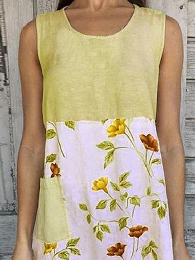 Loose Print Stitching Sleeveless Dress - LuckyFash™