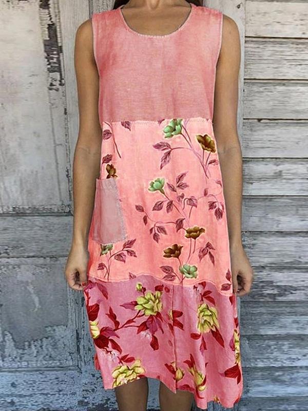 Loose Print Stitching Sleeveless Dress - LuckyFash™