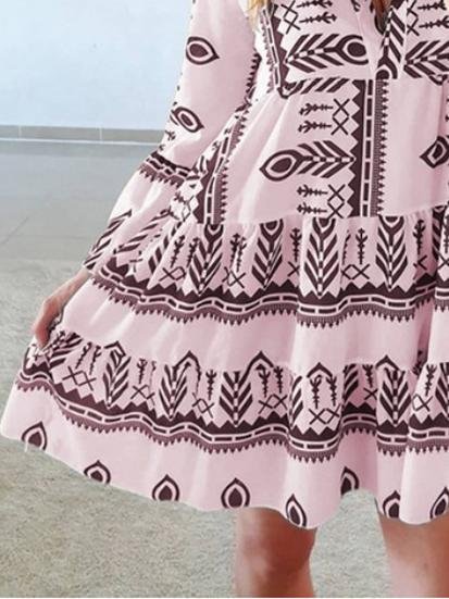 Loose Printed Long Sleeve V-Neck Dress - LuckyFash™