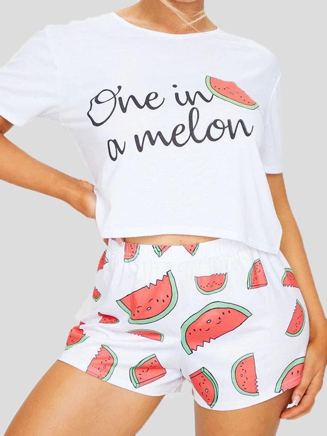 Loose Printed Short Sleeve T-Shirt Shorts Loungewear - LuckyFash™