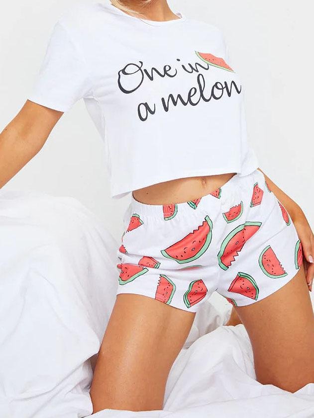 Loose Printed Short Sleeve T-Shirt Shorts Loungewear - LuckyFash™