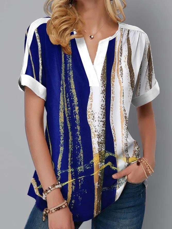 Loose Printed Short Sleeve V-Neck T-Shirt - LuckyFash™