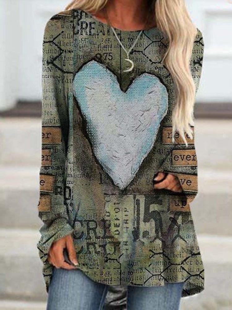 Loose Round Neck Letter Heart-Shaped Print Dress - LuckyFash™