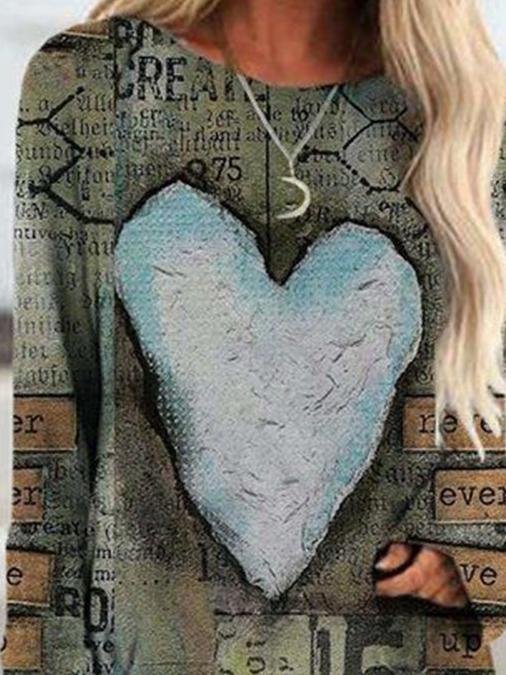 Loose Round Neck Letter Heart-Shaped Print Dress - LuckyFash™