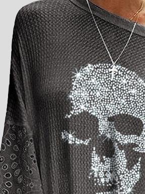 Loose Skull Printed Lace Stitching T-shirt - LuckyFash™