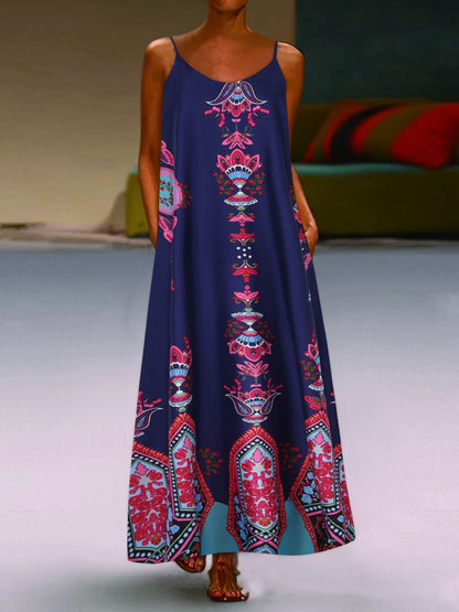 Loose Sleeveless U-neck Print Dress - LuckyFash™