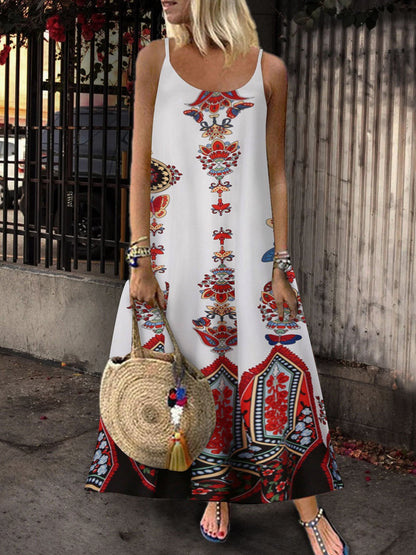 Loose Sleeveless U-neck Print Dress - LuckyFash™