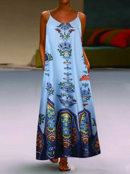 Loose Sleeveless U-neck Print Dress - LuckyFash™