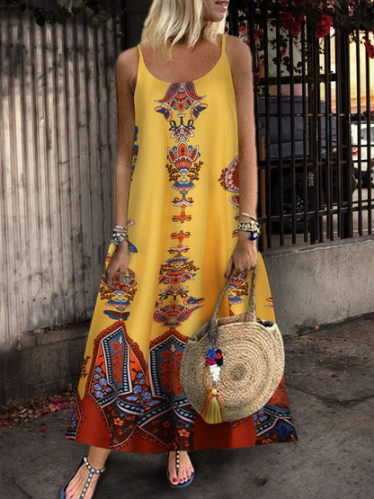 Loose Sleeveless U-neck Print Dress - LuckyFash™