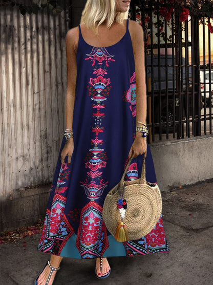 Loose Sleeveless U-neck Print Dress - LuckyFash™