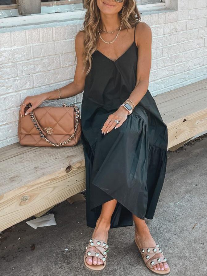 Loose Sling Solid Color Dress - LuckyFash™
