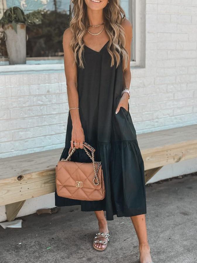 Loose Sling Solid Color Dress - LuckyFash™