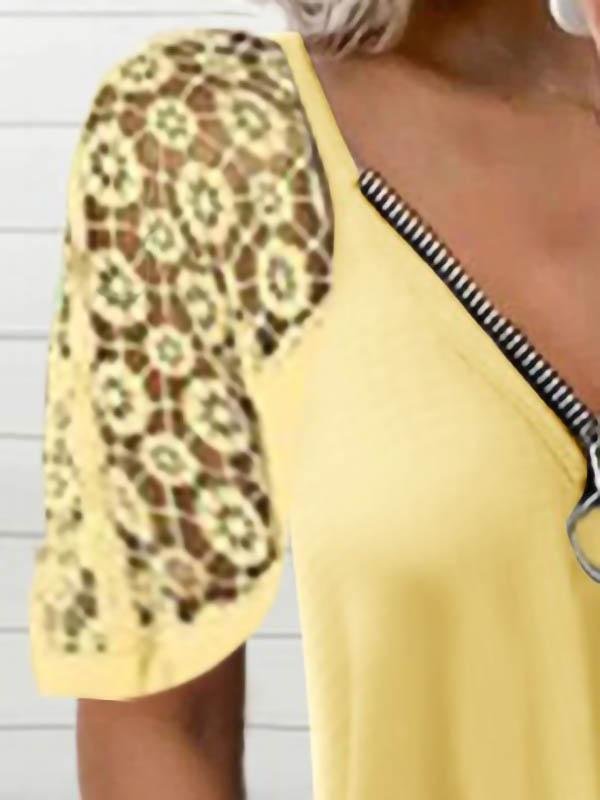 Loose Solid Color Lace Stitching T-shirt - LuckyFash™