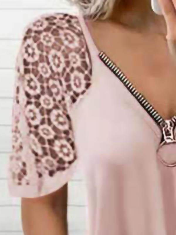 Loose Solid Color Lace Stitching T-shirt - LuckyFash™