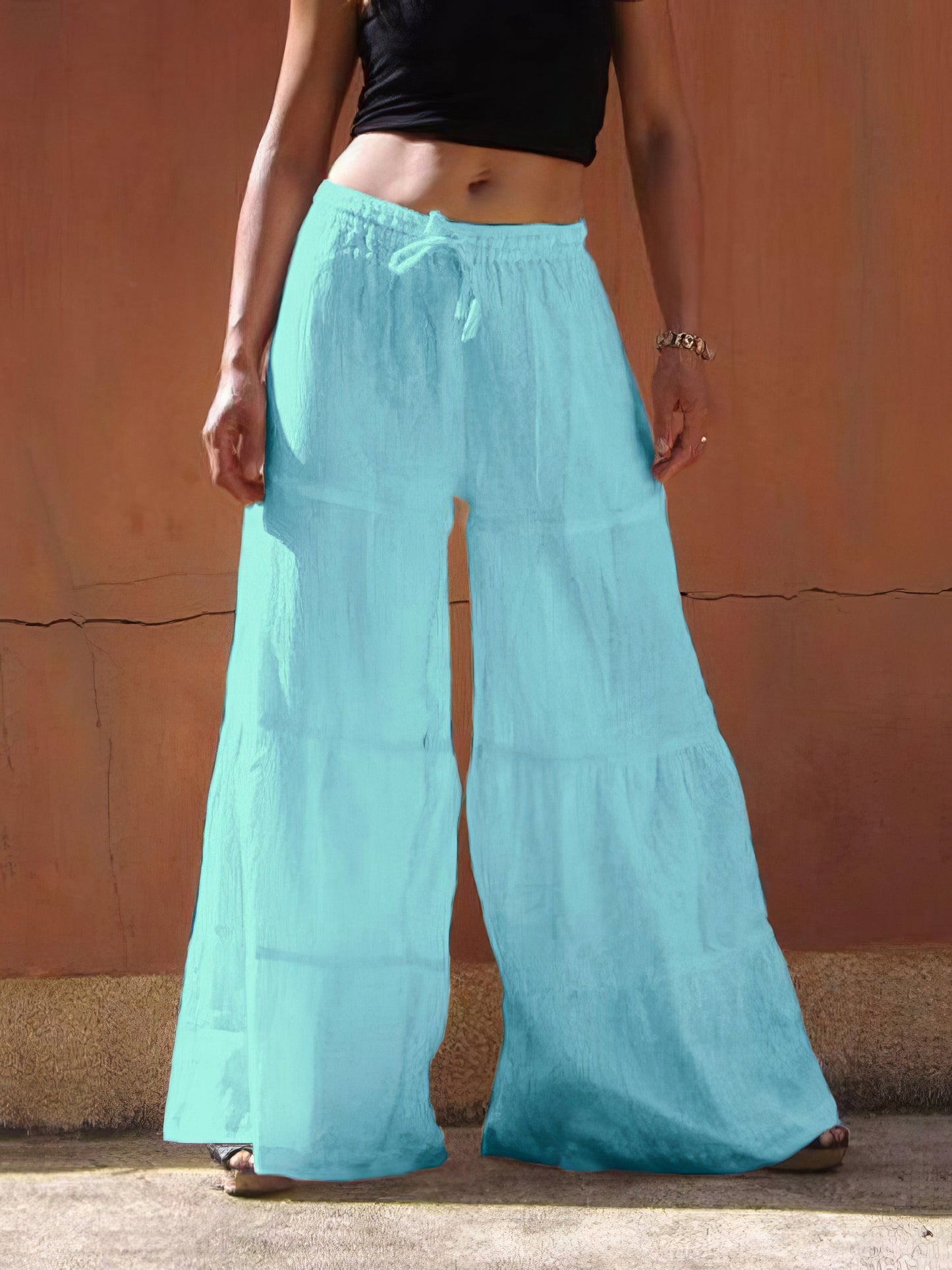 Loose Solid Elastic Waist Plus Size Wide Leg Pants - LuckyFash™