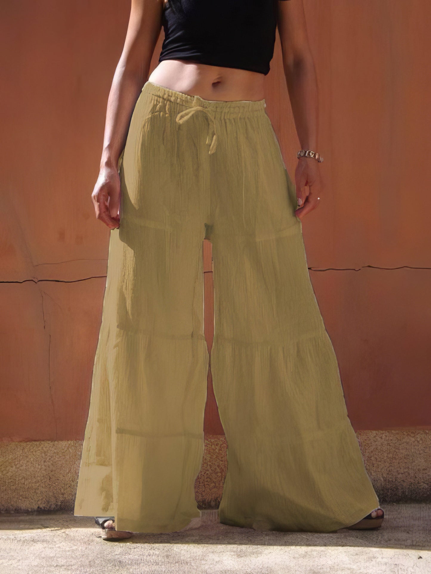Loose Solid Elastic Waist Plus Size Wide Leg Pants - LuckyFash™