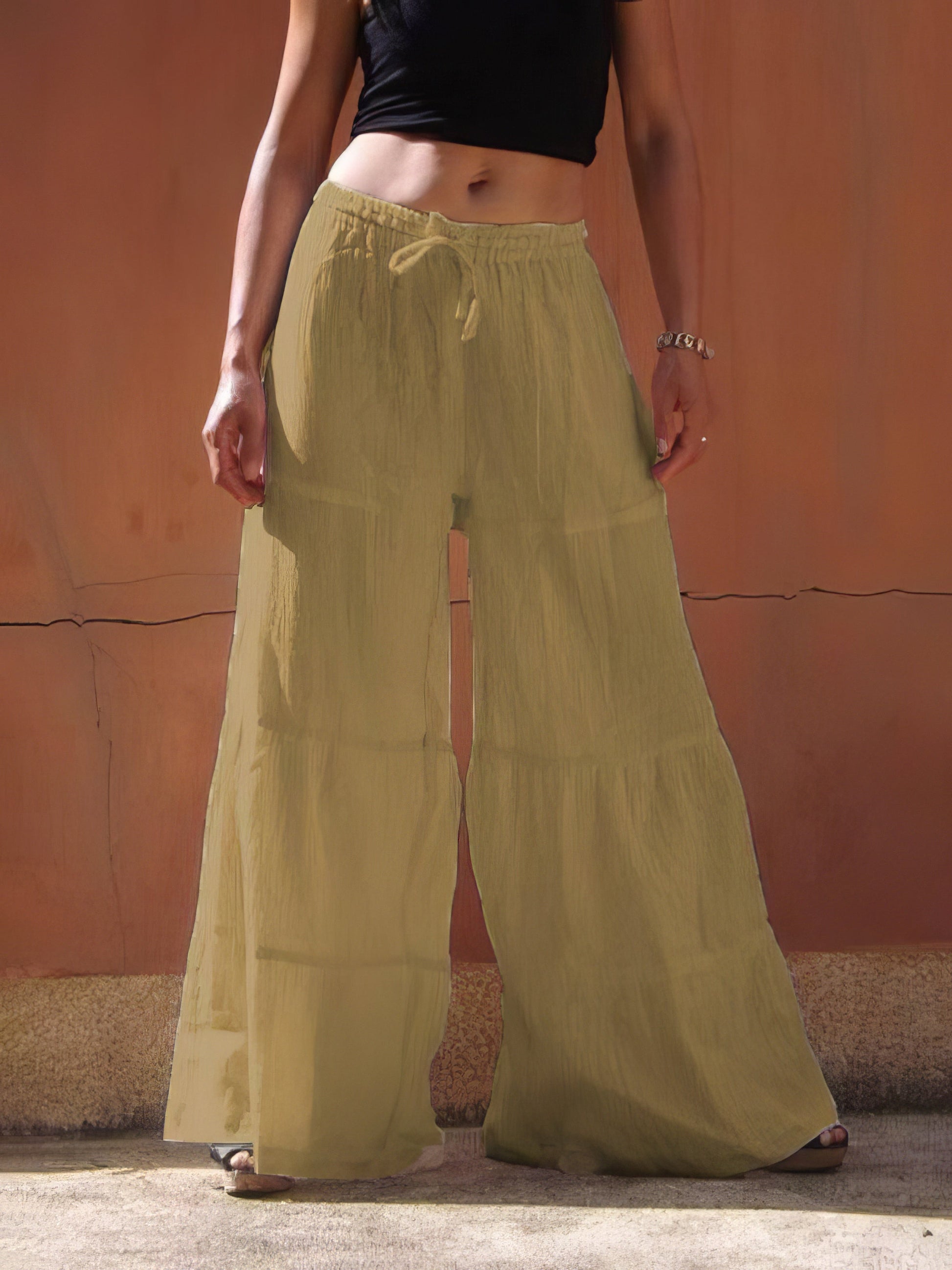 Loose Solid Elastic Waist Plus Size Wide Leg Pants - LuckyFash™