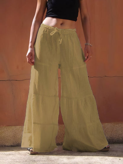 Loose Solid Elastic Waist Plus Size Wide Leg Pants - LuckyFash™