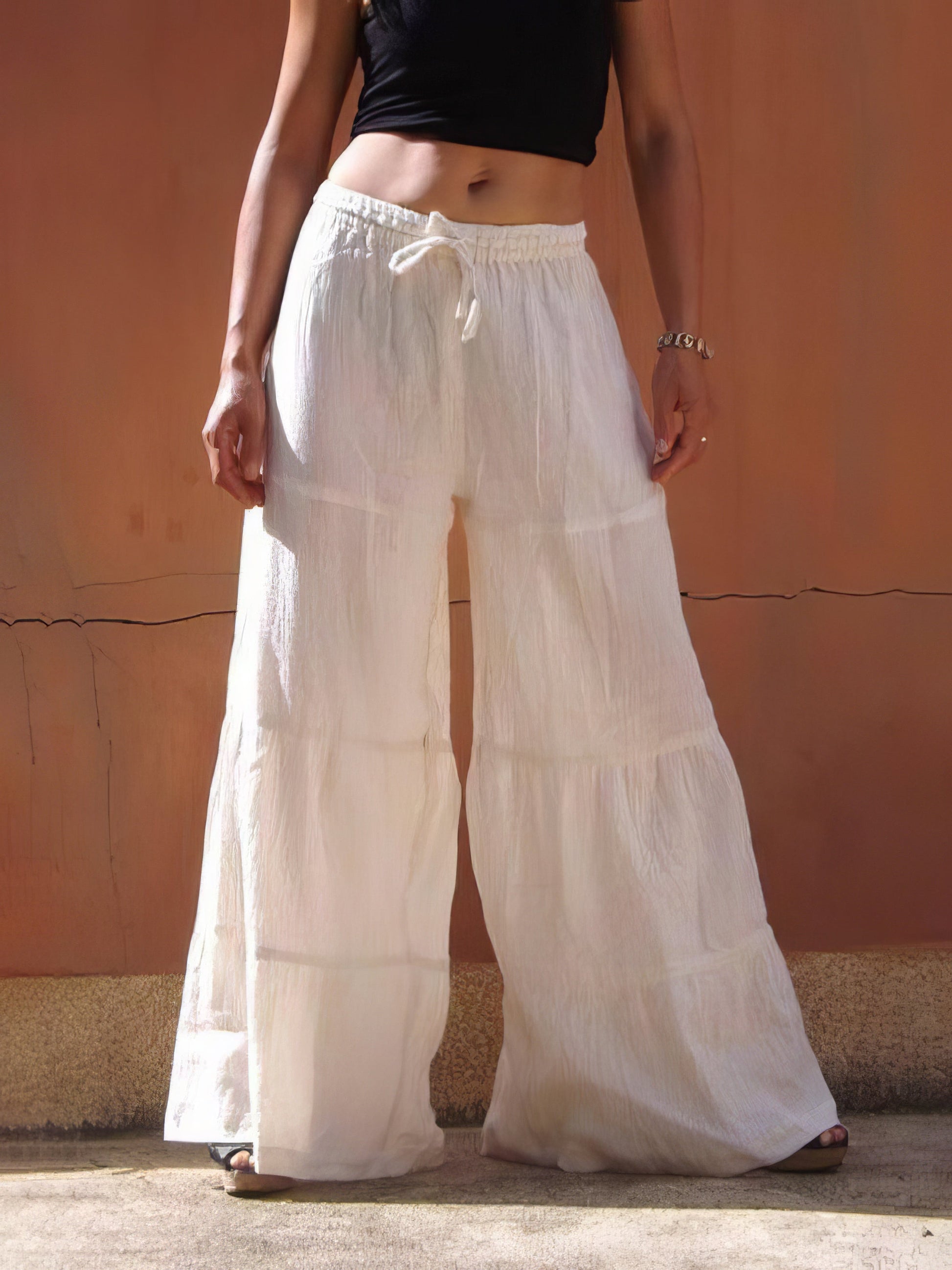 Loose Solid Elastic Waist Plus Size Wide Leg Pants - LuckyFash™