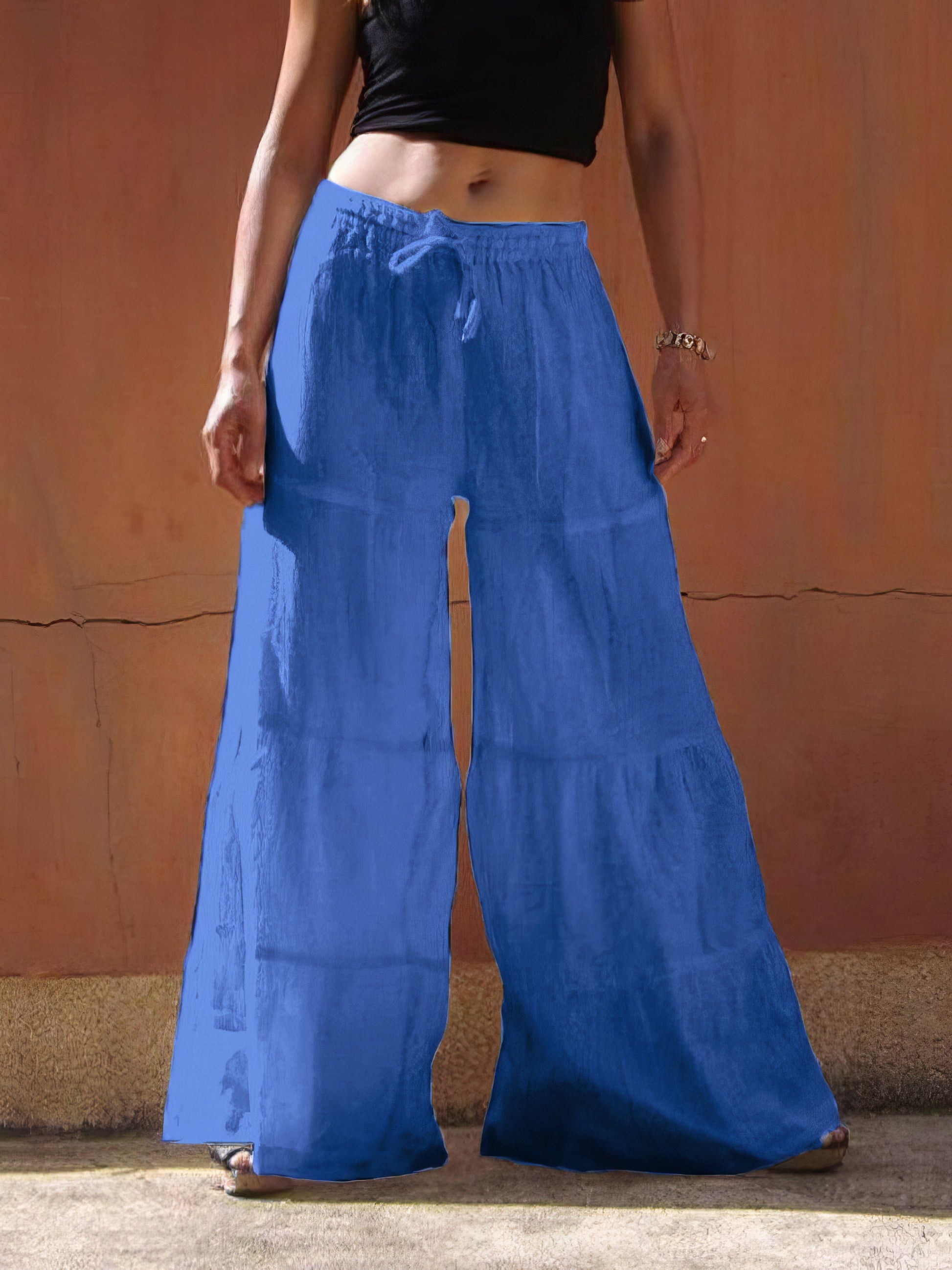 Loose Solid Elastic Waist Plus Size Wide Leg Pants - LuckyFash™