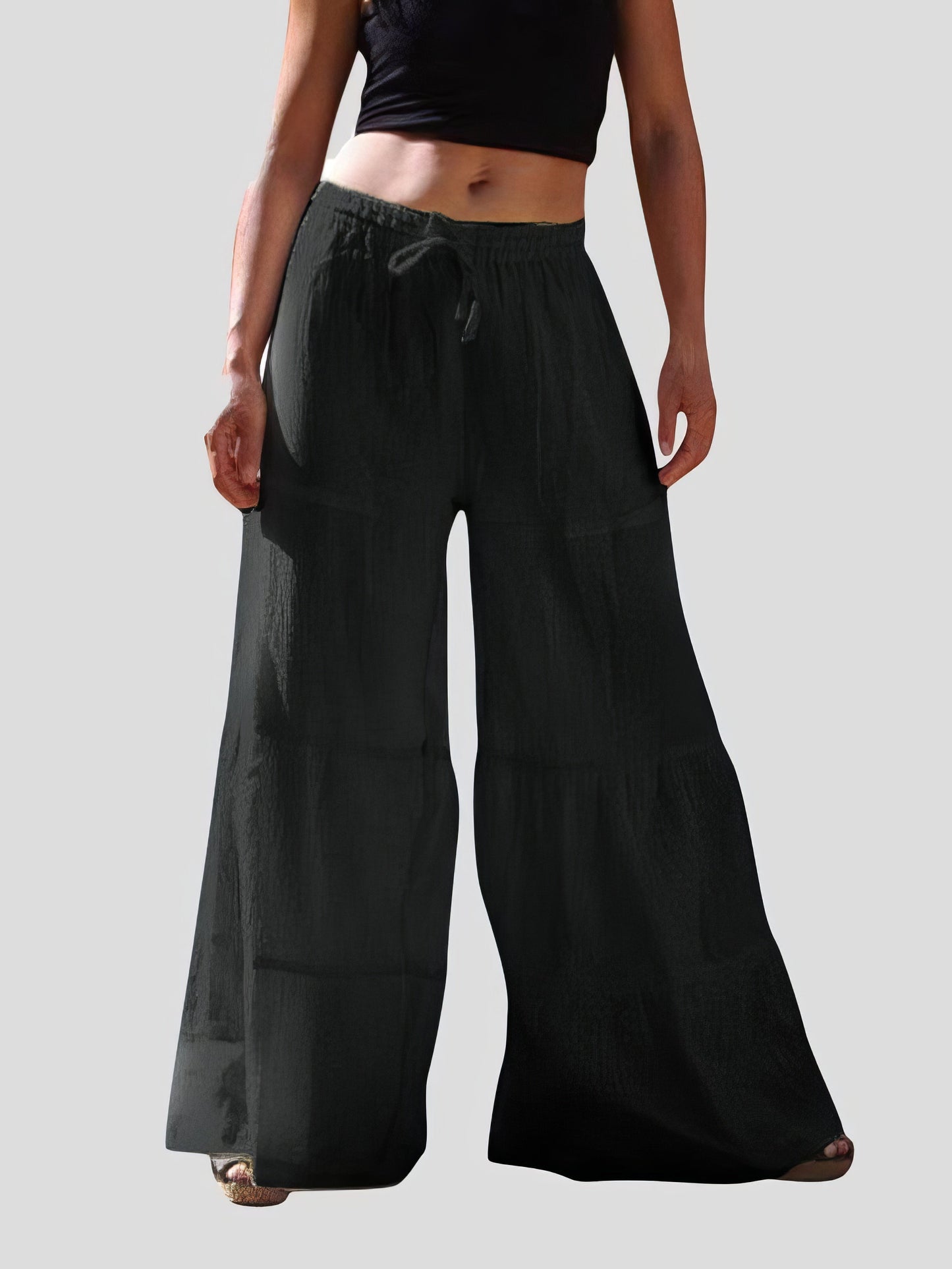 Loose Solid Elastic Waist Plus Size Wide Leg Pants - LuckyFash™