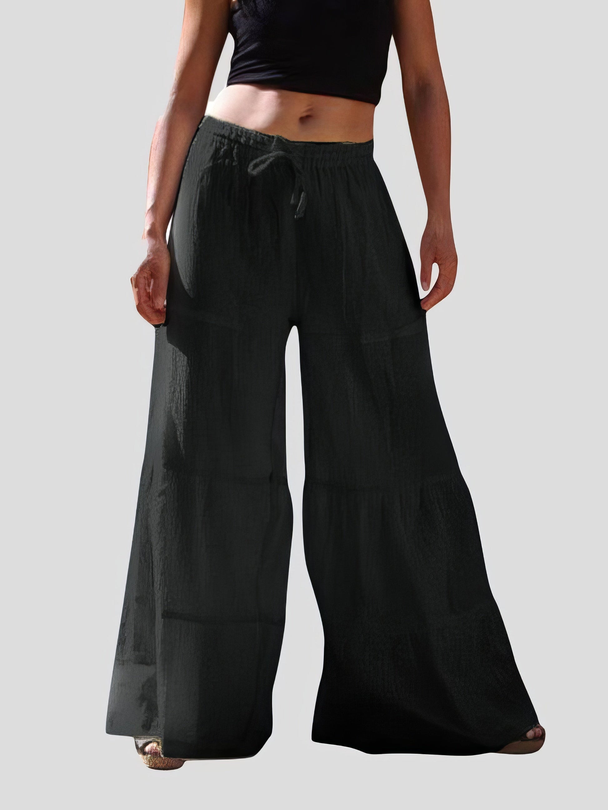 Loose Solid Elastic Waist Plus Size Wide Leg Pants - LuckyFash™