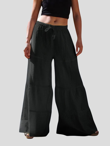 Loose Solid Elastic Waist Plus Size Wide Leg Pants - LuckyFash™