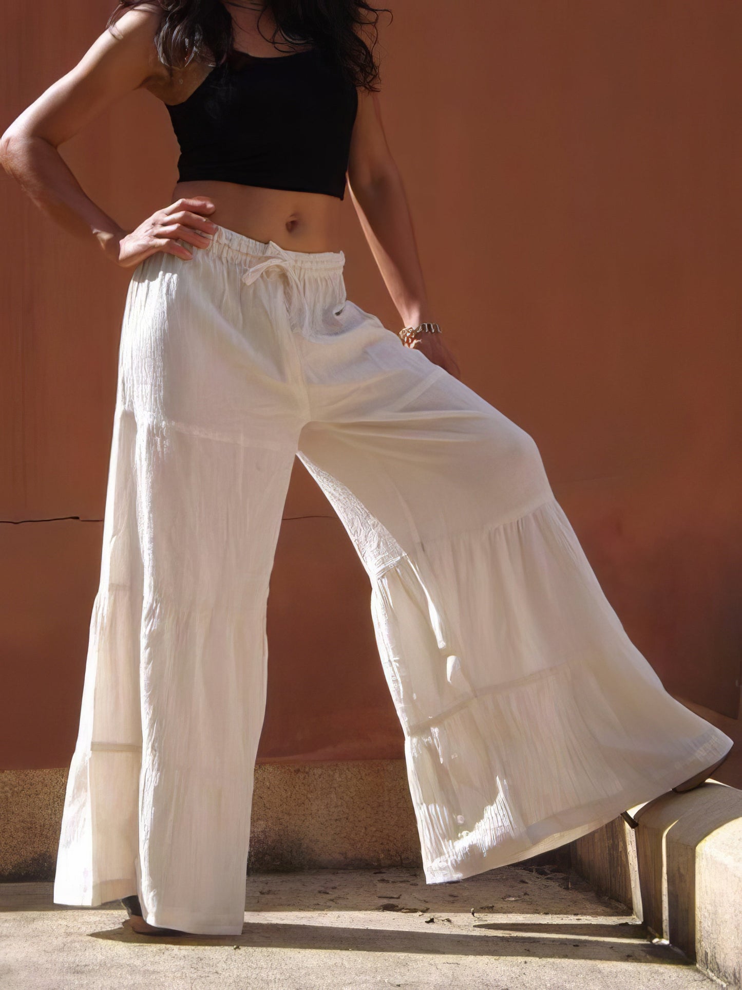 Loose Solid Elastic Waist Plus Size Wide Leg Pants - LuckyFash™