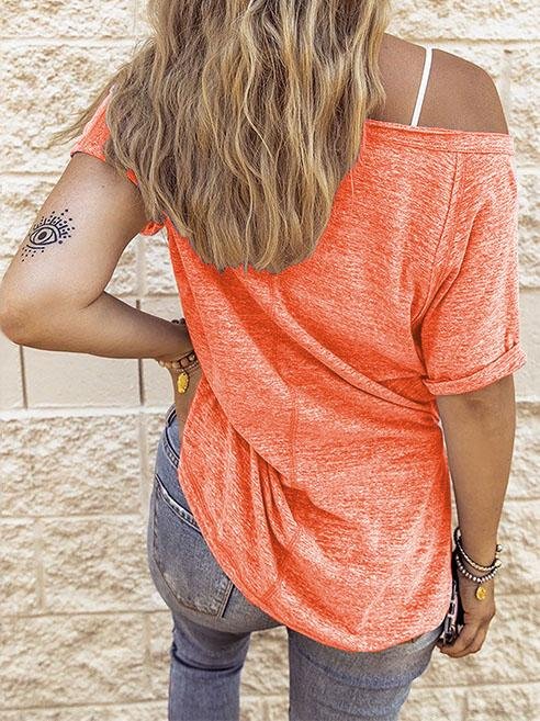 Loose Solid V-Neck Short Sleeve T-Shirt - LuckyFash™