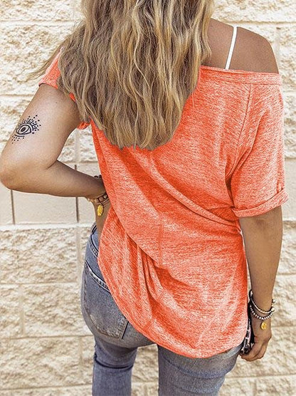 Loose Solid V-Neck Short Sleeve T-Shirt - LuckyFash™