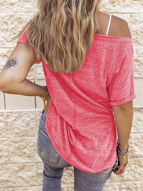 Loose Solid V-Neck Short Sleeve T-Shirt - LuckyFash™