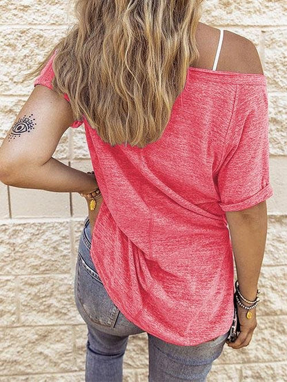 Loose Solid V-Neck Short Sleeve T-Shirt - LuckyFash™