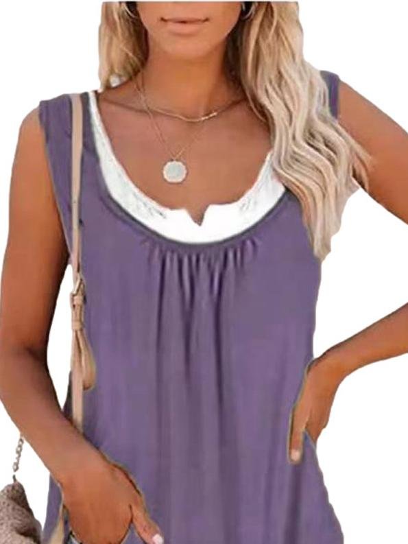 Loose Stitching Sleeveless Pleated Tank Tops - LuckyFash™