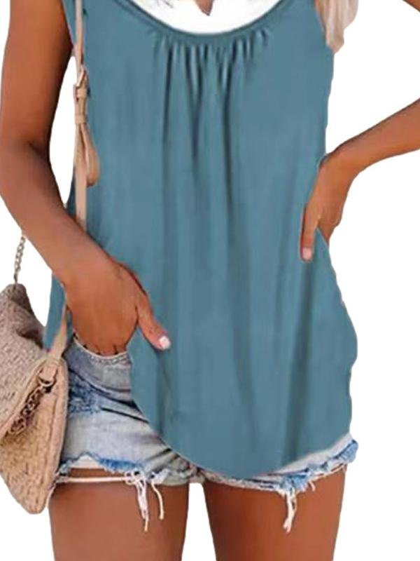 Loose Stitching Sleeveless Pleated Tank Tops - LuckyFash™