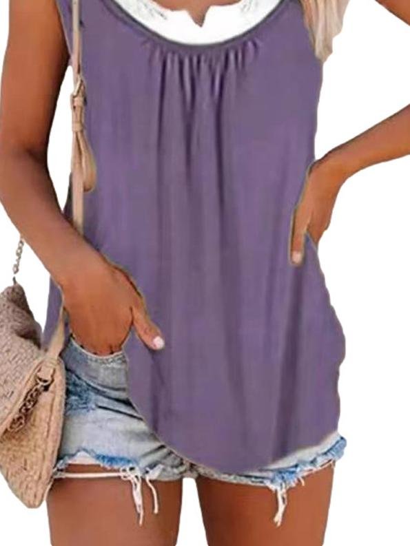 Loose Stitching Sleeveless Pleated Tank Tops - LuckyFash™