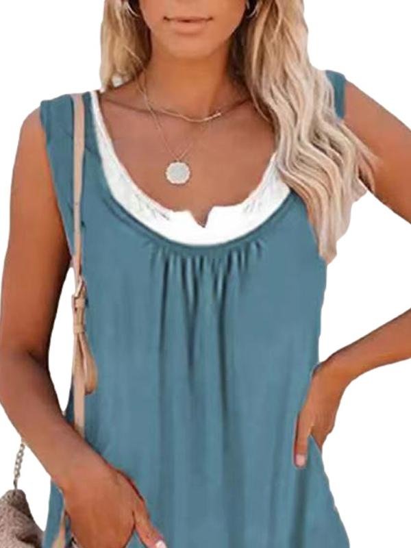 Loose Stitching Sleeveless Pleated Tank Tops - LuckyFash™