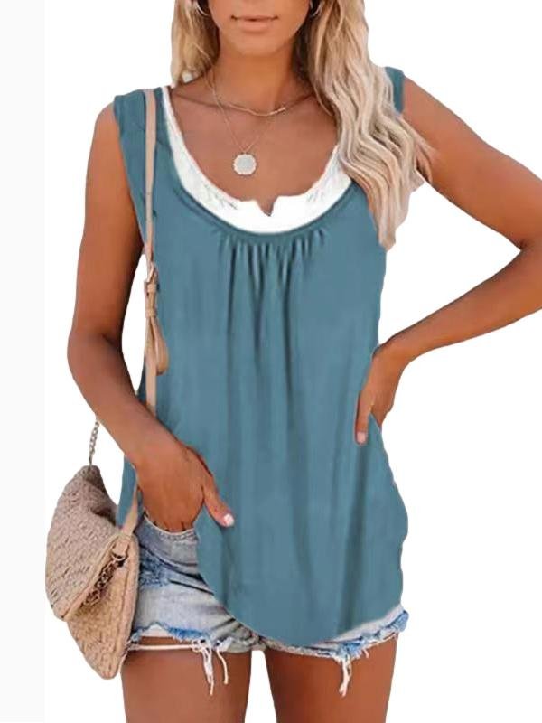 Loose Stitching Sleeveless Pleated Tank Tops - LuckyFash™
