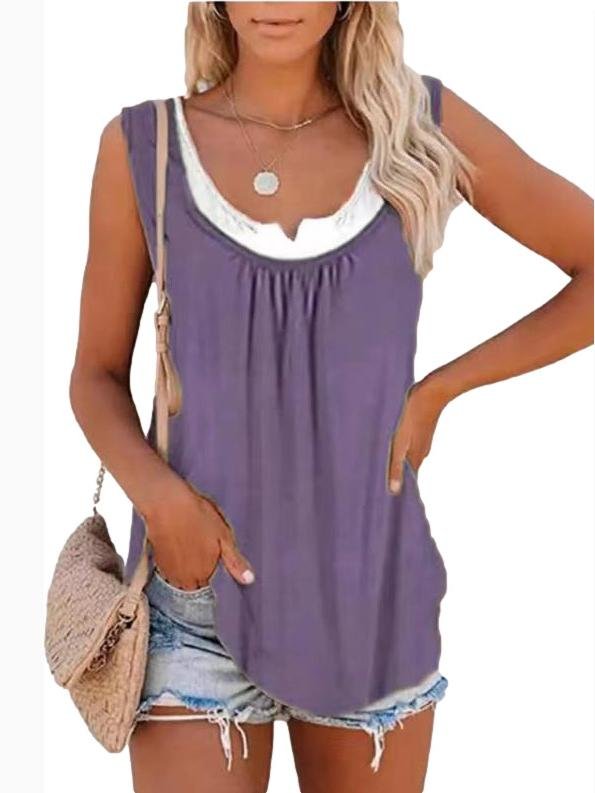 Loose Stitching Sleeveless Pleated Tank Tops - LuckyFash™