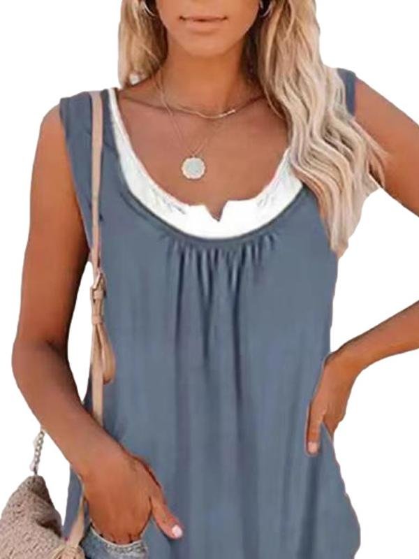 Loose Stitching Sleeveless Pleated Tank Tops - LuckyFash™