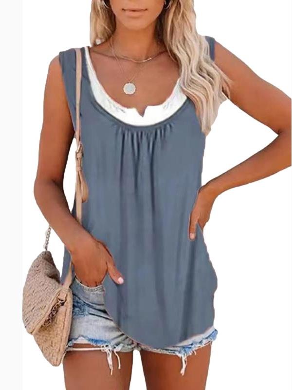 Loose Stitching Sleeveless Pleated Tank Tops - LuckyFash™