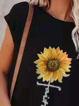 Loose Sunflower Print Round Neck Short Sleeve T-Shirt - LuckyFash™
