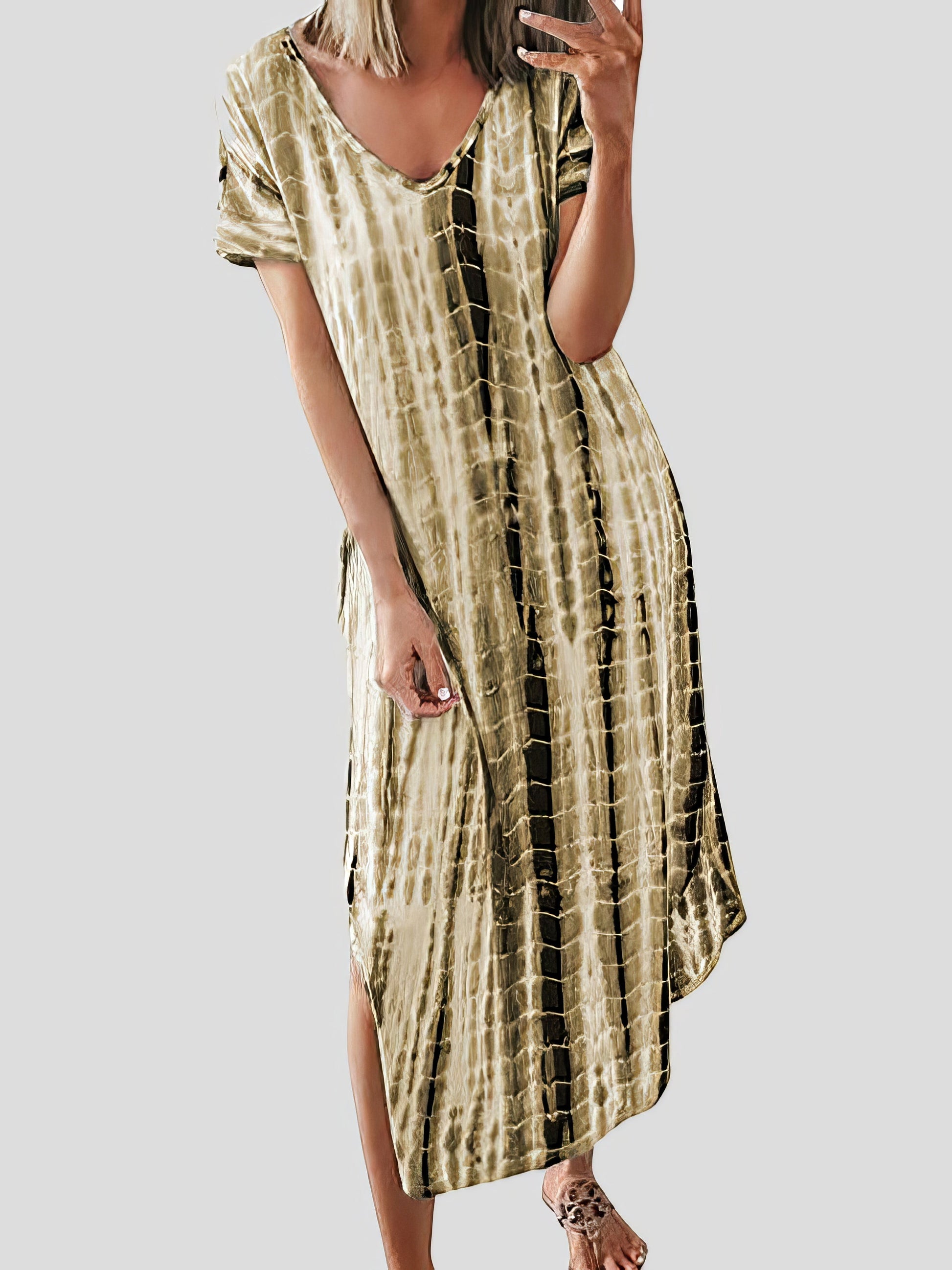 Loose Tie-Dye Printed V-Neck Split Dress - LuckyFash™