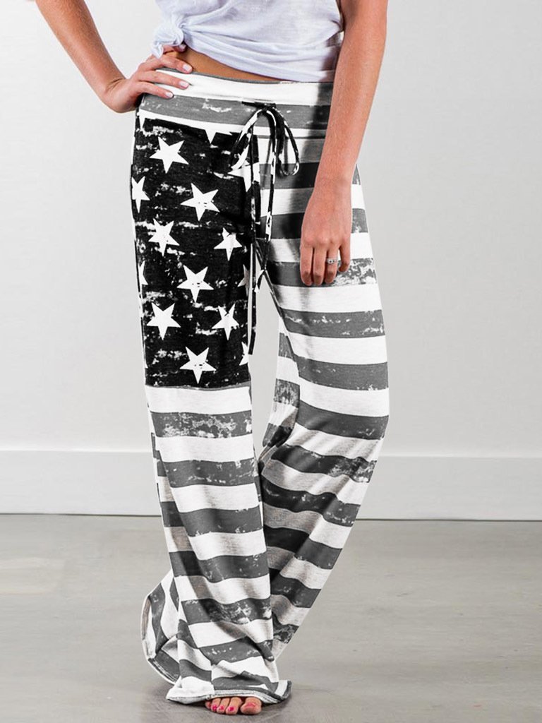 Loose Tie Star Stripe Print Casual Wide-Leg Pants - LuckyFash™