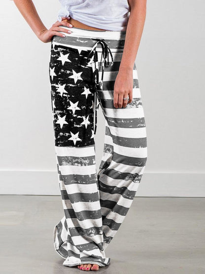 Loose Tie Star Stripe Print Casual Wide-Leg Pants - LuckyFash™