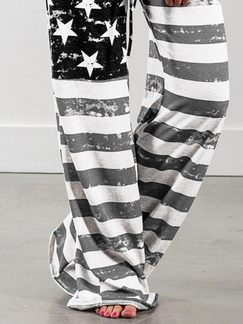 Loose Tie Star Stripe Print Casual Wide-Leg Pants - LuckyFash™