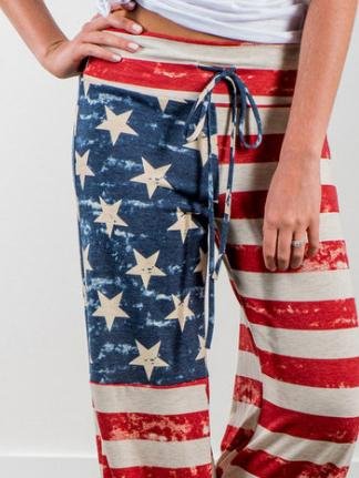 Loose Tie Star Stripe Print Casual Wide-Leg Pants - LuckyFash™