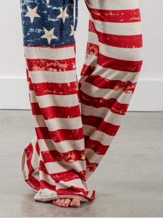 Loose Tie Star Stripe Print Casual Wide-Leg Pants - LuckyFash™