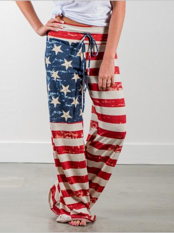 Loose Tie Star Stripe Print Casual Wide-Leg Pants - LuckyFash™
