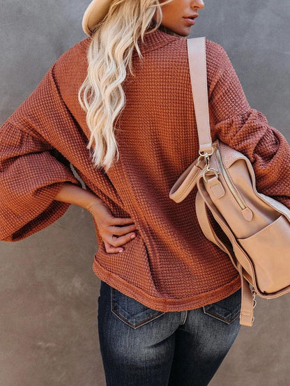 Loose V-neck Lantern Sleeve Top - LuckyFash™
