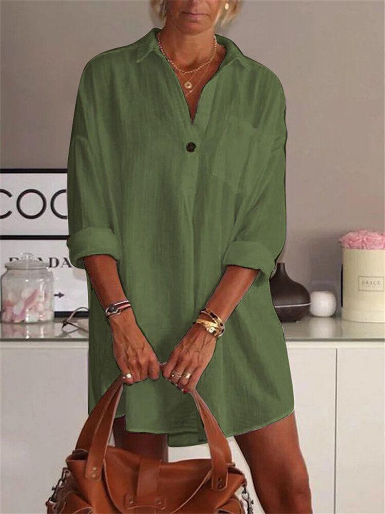 Loose V-Neck Long Sleeve Shirt Dress - LuckyFash™